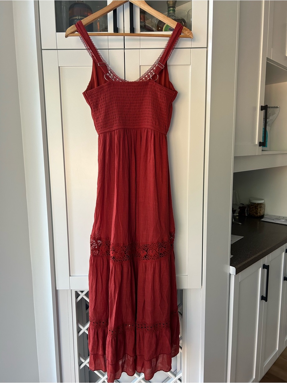 Rebellion XS Cranberry Lace-Trim Sleeveless Midi Dress with Adjustable Straps - Picture 4 of 5